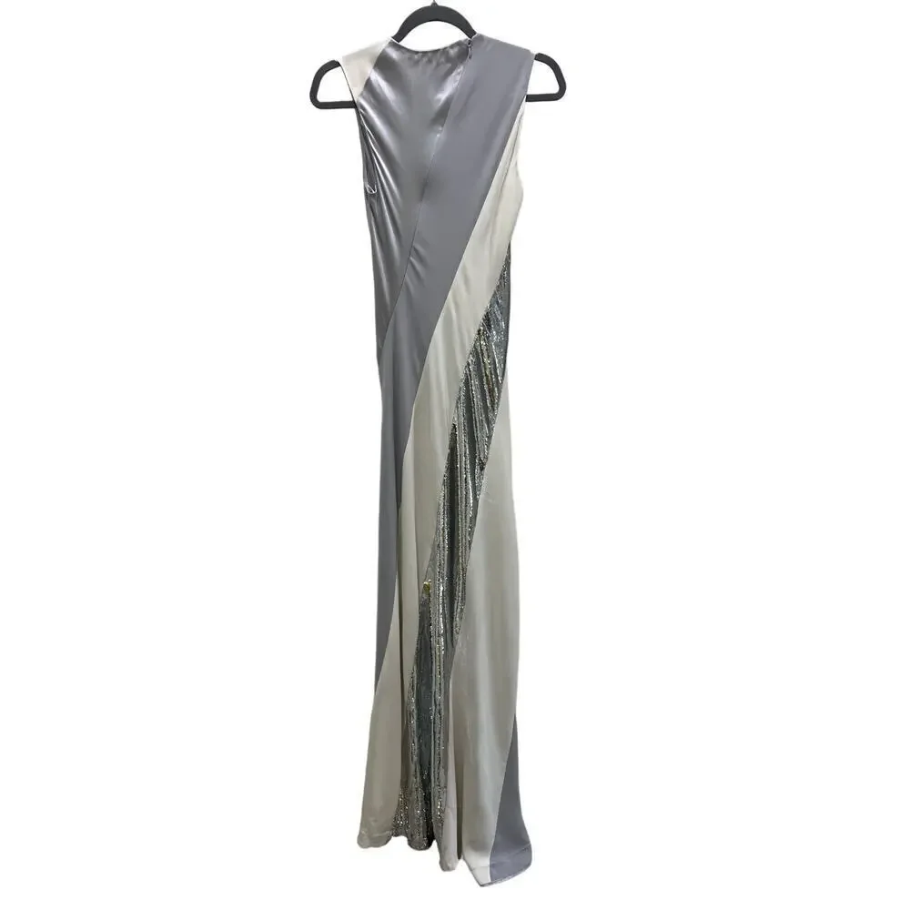 Diane Von Furstenberg Sleeveless Silk Floor Length Gown w/ Sequins Appliqué Sz 2